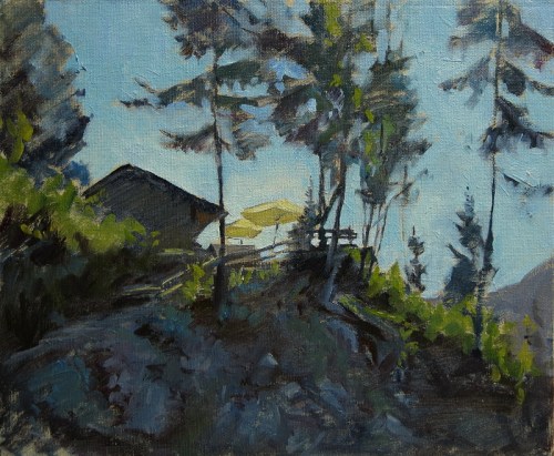 Umbrellas at Cascade du Dard 24x30cm