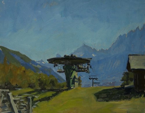 Chairlift above Les Houches 24x30cm